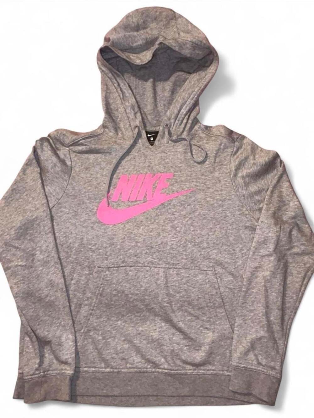 Nike Hoodie Size M Gray Pink Logo Pullover Sweatshirt